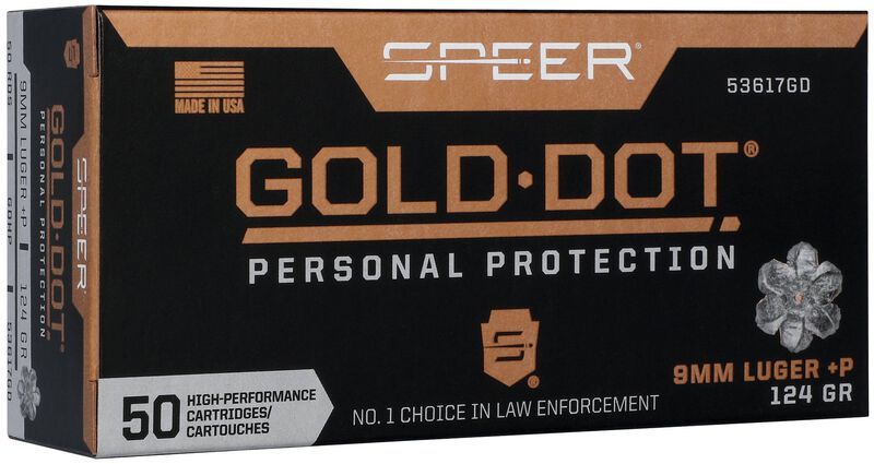 Náboj Speer 9mm Luger (9x19) +P A-I Gold Dot Personal Protection, 124gr/8g, JHP GD
