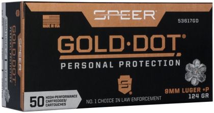 Náboj Speer 9mm Luger (9x19) +P A-I Gold Dot Personal Protection, 124gr/8g, JHP GD