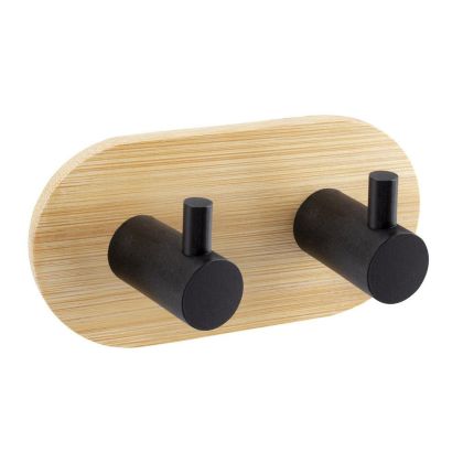 Věšák na stěnu na nalepení 3M, kov (černá barva), bambus