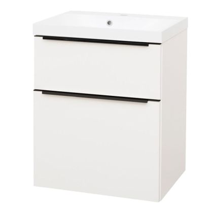 Mailo, koupelnová skříňka s umyvadlem z litého mramoru 61 cm, černé madlo