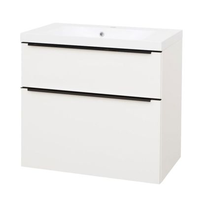 Mailo, koupelnová skříňka s umyvadlem z litého mramoru 81 cm, černé madlo