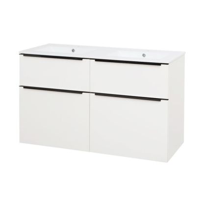 Mailo, koupelnová skříňka s keramickým umyvadlem 121 cm, černé madlo