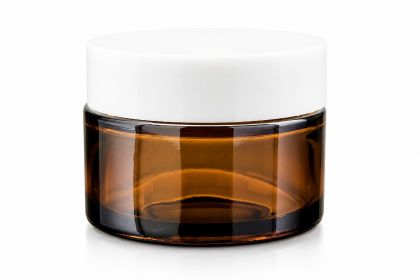 30 ml Skleněný kelímek NELI hnědé sklo, bílé víčko + PP mezivíčko