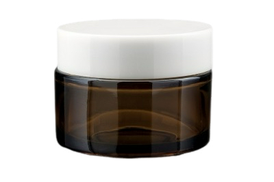 30 ml Skleněný kelímek NELI hnědé sklo, bílé víčko + PP mezivíčko