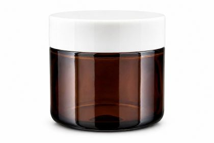 50 ml Skleněný kelímek  NELI S0208 hnědé sklo, bílé víčko + PP mezivíčko