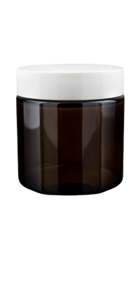 100 ml Skleněný kelímek S0208 hnědé sklo, bílé víčko +PP mezivíčko