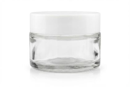 30 ml Skleněný kelímek S0288 čiré sklo, bílé víčko + PP mezivíčko 