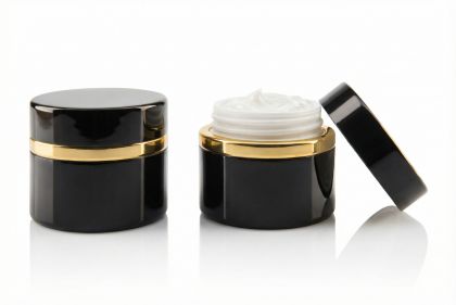 5 ml Hliníkový kelímek dvoustěnný černý se zlatým proužkem, víčko + PP mezivíčko