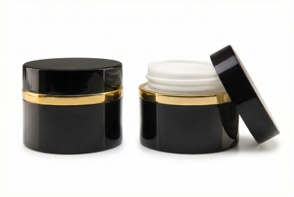 50 ml Hliníkový kelímek dvoustěnný černý se zlatým proužkem, víčko + PP mezivíčko