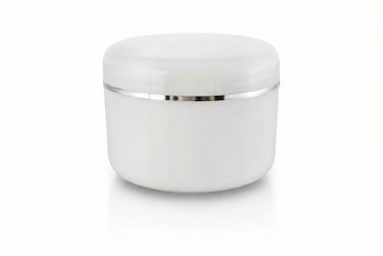 30 ml kelímek na kosmetiku AISHA bílý se stříbrným proužkem, víčko + PP mezivíčko