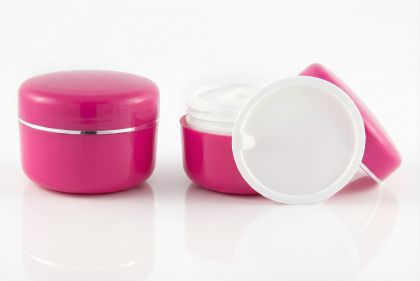 50 ml kelímek na kosmetiku AISHA růžový se stříbrným proužkem, víčko + PP mezivíčko