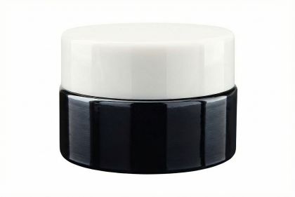 15 ml Skleněný kelímek NELI  černé sklo, bílé víčko + PP mezivíčko