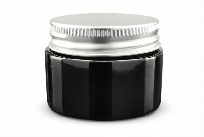 30 ml Skleněný kelímek NELI černé sklo, stříbrné ALU víčko + PP mezivíčko