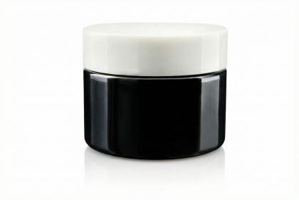 50 ml Skleněný kelímek NELI černé sklo, bílé víčko+ PP mezivíčko