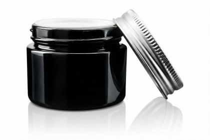 50 ml Skleněný kelímek NELI černé sklo, stříbrné ALU víčko+ PP mezivíčko