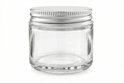 50 ml Skleněný kelímek NELI S0208 čiré sklo, ALU stříbrné víčko + PP mezivíčko