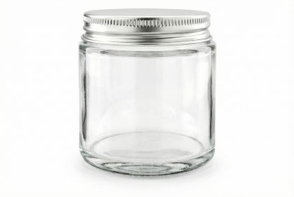 100 ml Skleněný kelímek  NELI S0208 čiré sklo, ALU stříbrné víčko + PP mezivíčko