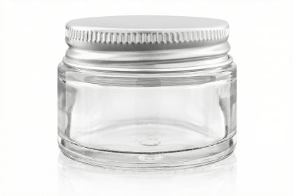 30 ml Skleněný kelímek NELI S0208 čiré sklo, ALU stříbrné víčko + PP mezivíčko