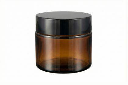 50 ml Skleněný kelímek LUXUR S085 hnědé sklo, černé víčko + PP mezivíčko