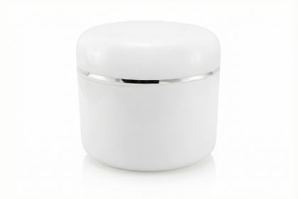 50 ml kelímek na kosmetiku AISHA bílý se stříbrným proužkem, víčko + PP mezivíčko