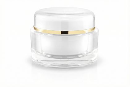 50 ml akrylový kelímek bílý se zlatým proužkem, bílé víčko + PP mezivíčko