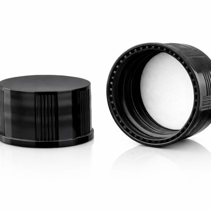 Šroubovací uzávěr 18/410 černý s dětskoou pojistkou + kapací vložka krátká