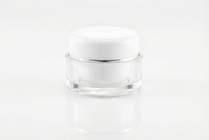 5 ml akrylový kelímek bílý se stříbrným proužkem, bílé víčko + PP mezivíčko