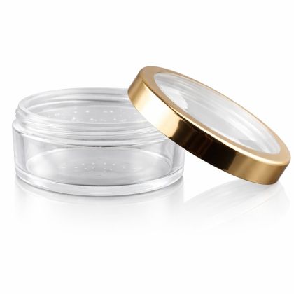 Plastový kelímek na pudr -  čirý se zlatým lemem - 30ml