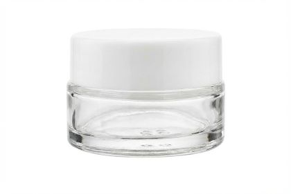 15 ml Skleněný kelímek S0288 čiré sklo, bílé víčko + PP mezivíčko 