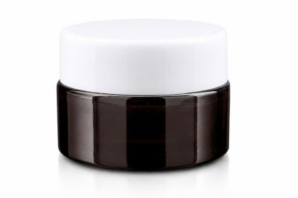 15 ml Skleněný kelímek NELI hnědé sklo, bílé víčko  + PP mezivíčko