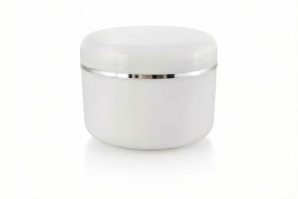 15 ml kelímek na kosmetiku AISHA bílý se stříbrným proužkem, víčko + PP mezivíčko
