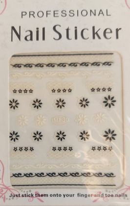 Samolepky  na nehty-bílé/ černé kytičky