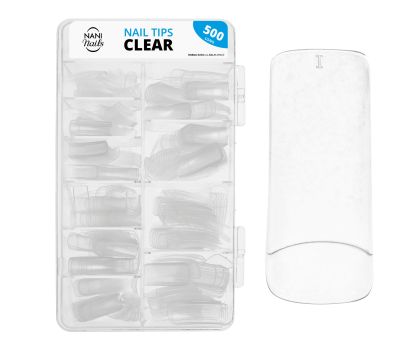 Tipy v boxu, 500 ks, 10 vel. - Průhledné, dlouhá lep. plocha