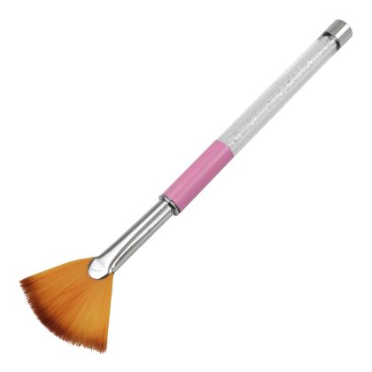 NANI zdobicí štětec vějíř - Růžová/bílé krystalky