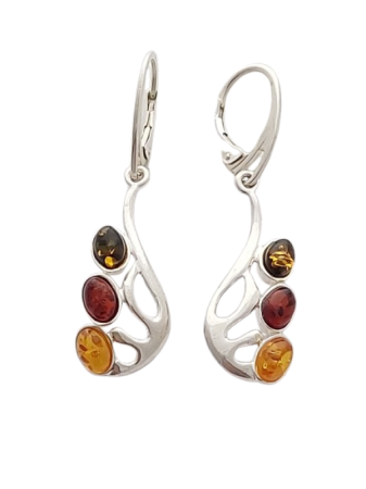 Stříbrné náušnice s trojitým jantarem – harmonie tří světel