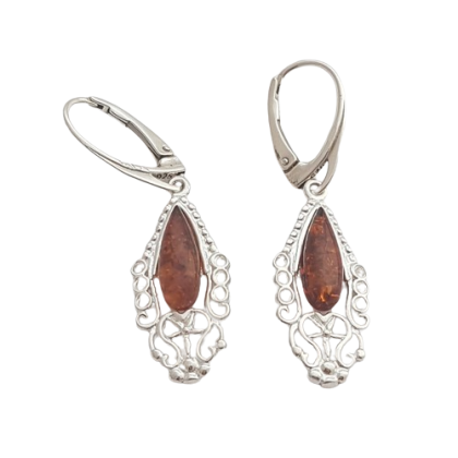 Stříbrné náušnice s jantarem – kapka tichého světla