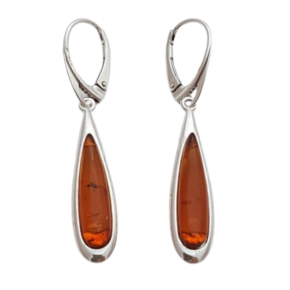 Stříbrné náušnice s přírodním jantarem - dotek protáhlého světla