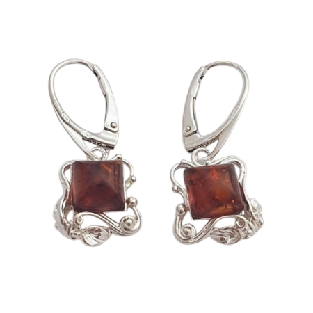 Stříbrné náušnice s přírodním jantarem - výraz přírody v jemném uměleckém rámu