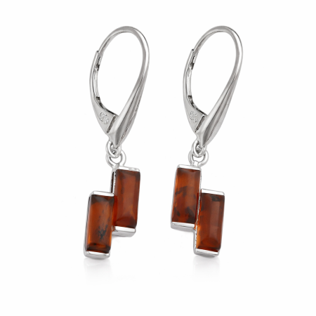 Stříbrné náušnice s přírodním jantarem - dotek klidné linie