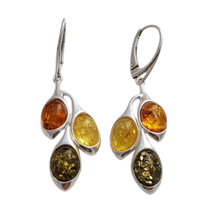 Stříbrné náušnice s přírodním jantarem - jantarová ratolest plného světla