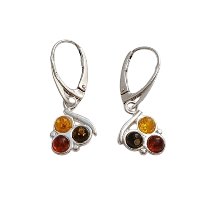 Stříbrné náušnice s jantary – tři odstíny slunečního světla