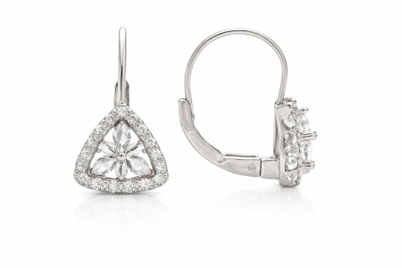 Stříbrné náušnice s čirými zirkony – moderní trojúhelníkový design