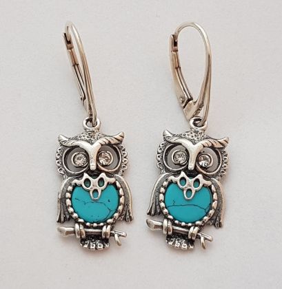 Tyrkysové náušnice sova visací