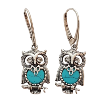 Stříbrné náušnice sova s tyrkysem – symbol moudrosti v elegantním provedení