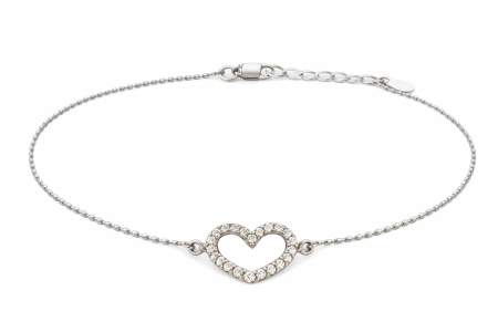 Stříbrný náramek na nohu se srdcem a zirkony – otevřené srdce
