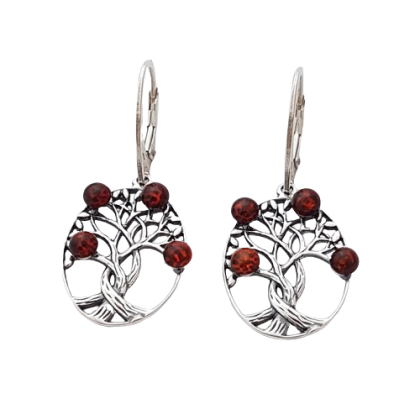 Jantarové náušnice strom života