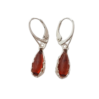 Jantarové náušnice ozdobné ve tvaru slzy