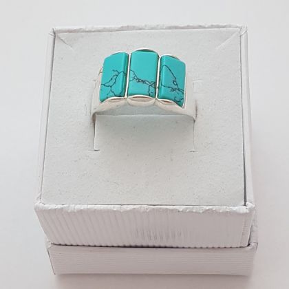 Tyrkysový prsten tři obdélníky ve velikosti 59