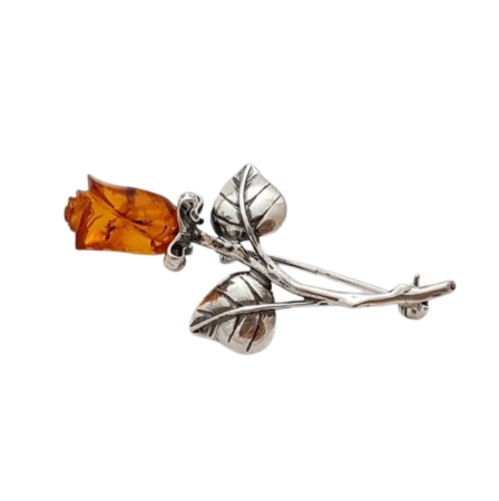 Brož růže z jantaru větší