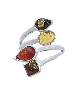 Stříbrný prsten s tříbarevným jantarem – harmonie tří energií - ve velikosti 58